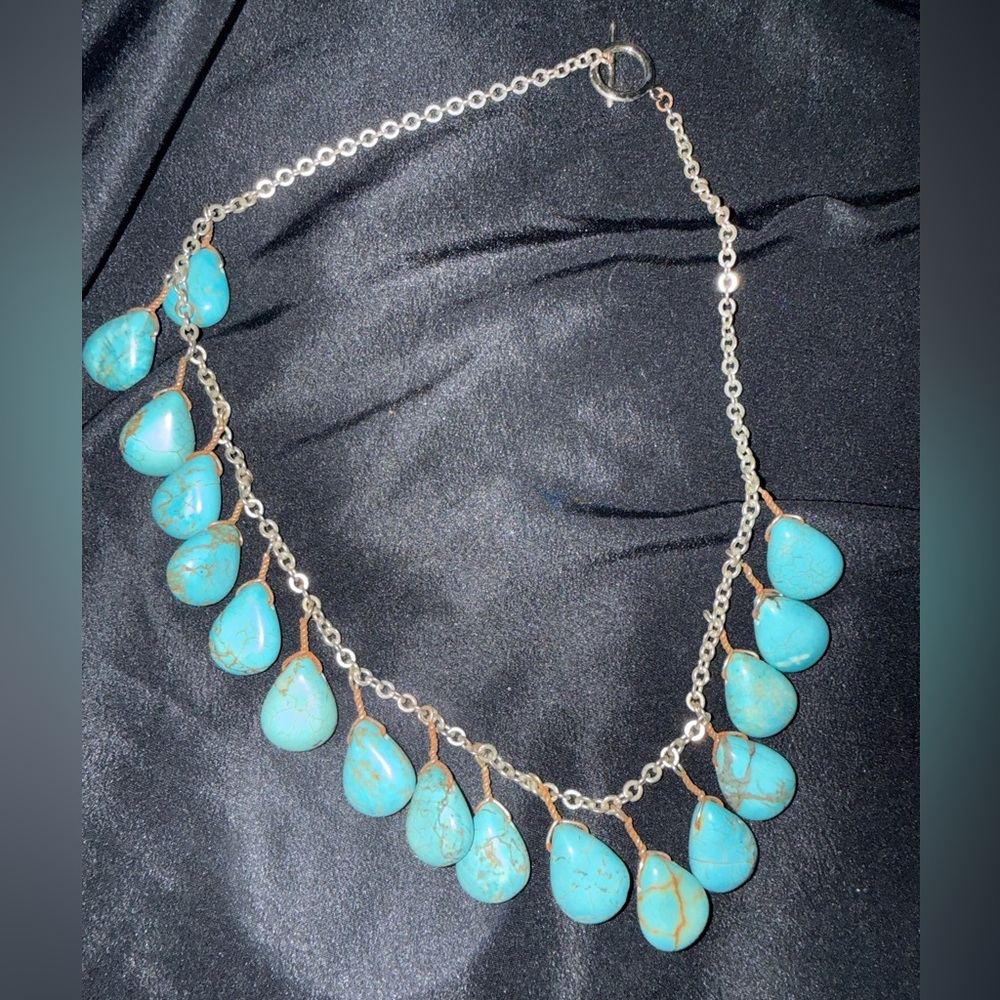 Turquoise and silver adjustable necklace